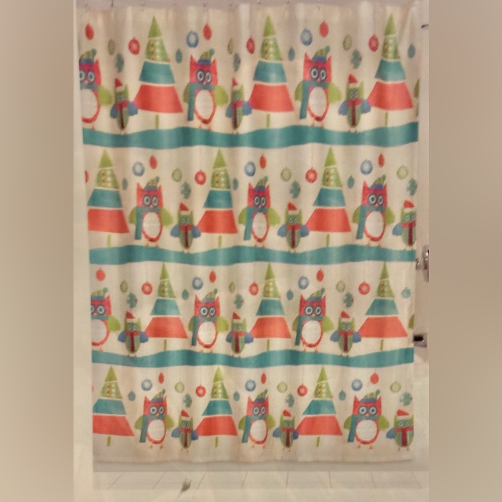This is a Christmas Owl Shower Curtain